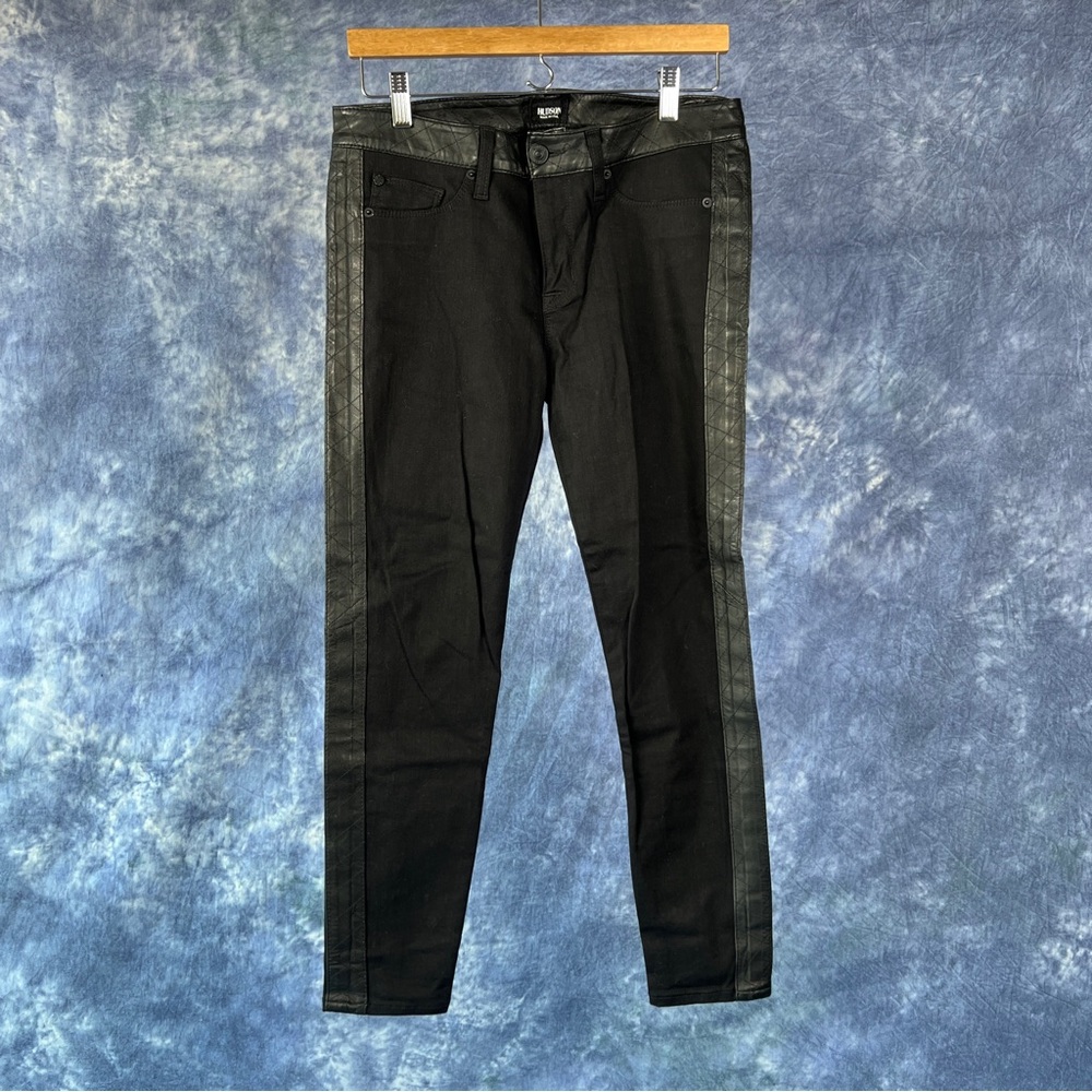 Hudson Jeans Black Super Skinny Leeloo Crop Quilted Leather Trim Jeans Sz 29